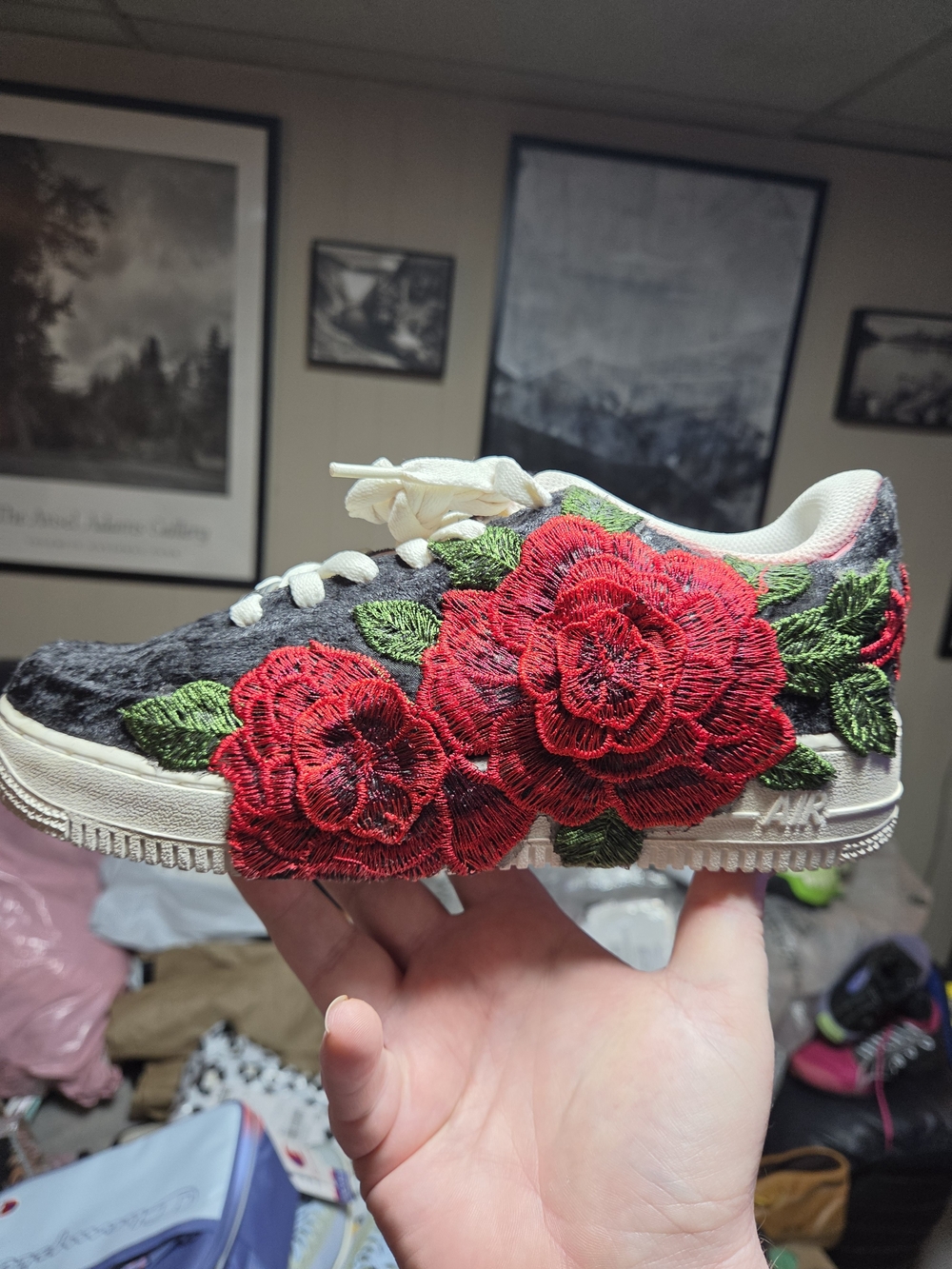 🔥🔥Custom Air Force Ones- Black with Red & Pink Roses - Picture 3 of 11